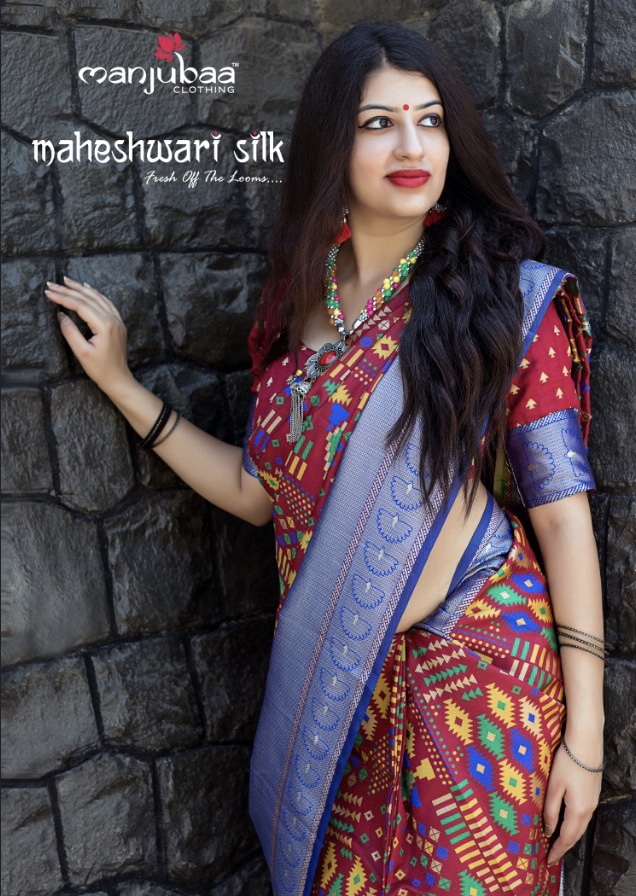 Manjubaa clothing presentinh Maheshwari silk simple stylish trendy look sarees collection
