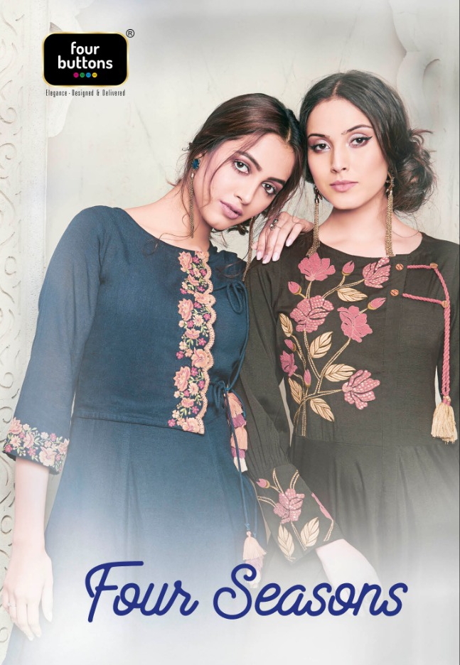 Four button four seasons ready party wear long flair Kurties Collection at Wholesale Rate