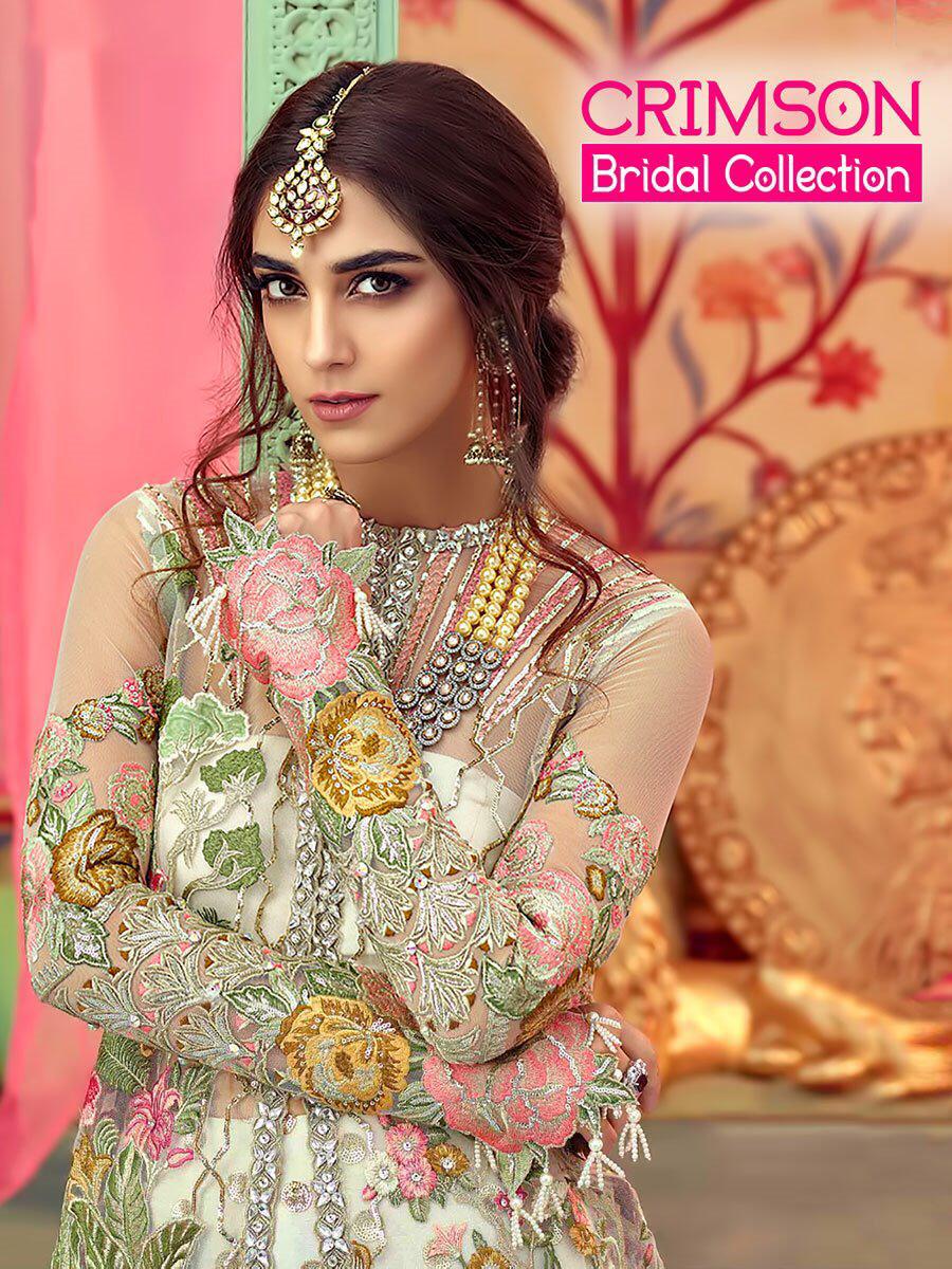 Shree fabs crimson heavy embroidered party wear bridal dress Material