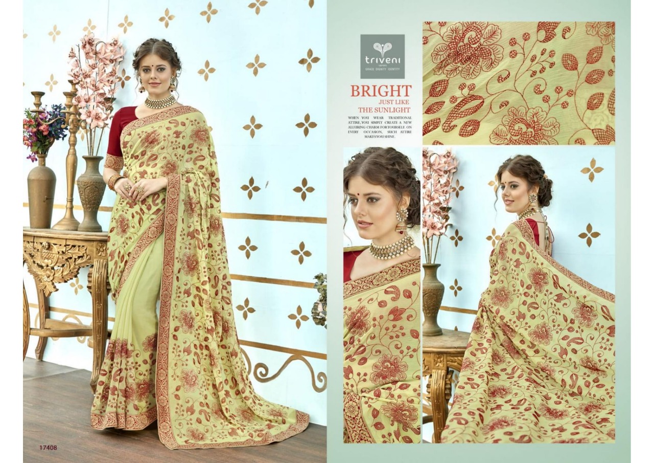 triveni bright colorful party wear sarees catalog