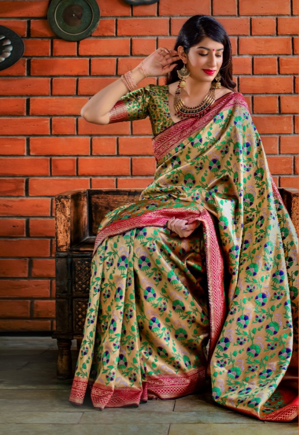 Manjubaa meher silk banarasi fancy printed saree