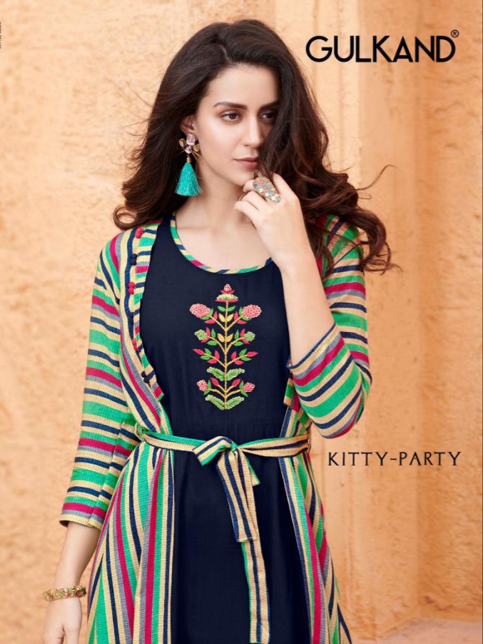 Gulkand designer kitty party long Kurties with jacket outfit
