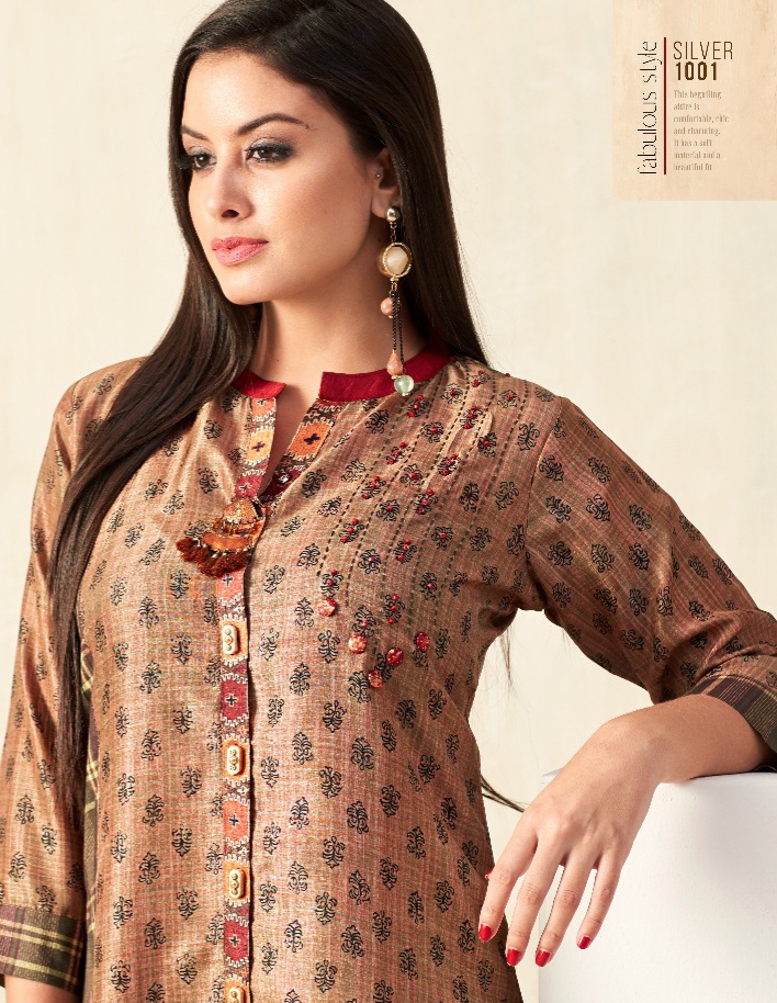 Tzu lifestyle silver cotton embroidered kurties at wholesale rate
