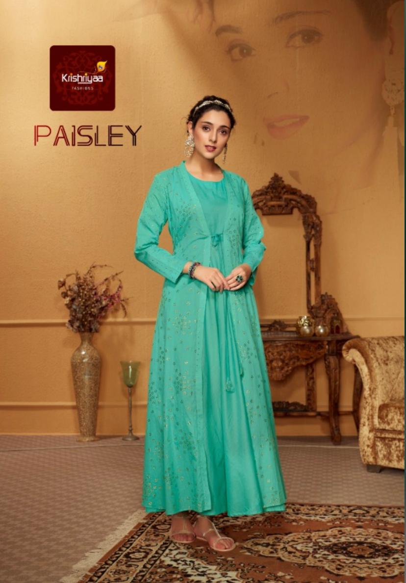 Krishriyaa paisley long cotton gown with inner kurties collection