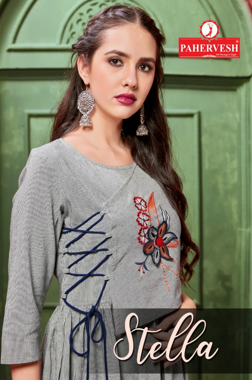 Pahervesh Stella elagant Style beautifull Designed rayon Handloom cotton attractive Kurties