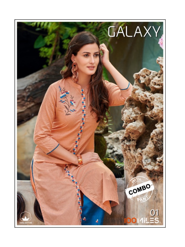 100 miles galaxy embroidered kurti with pants set at best price online