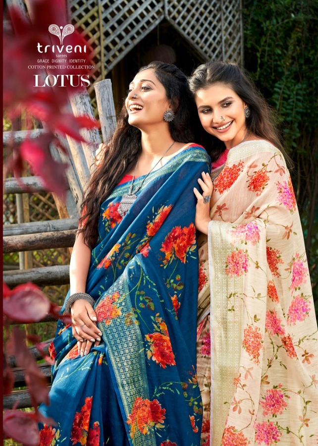 triveni lotus cotton printed beautifull and classic look sarees catlog