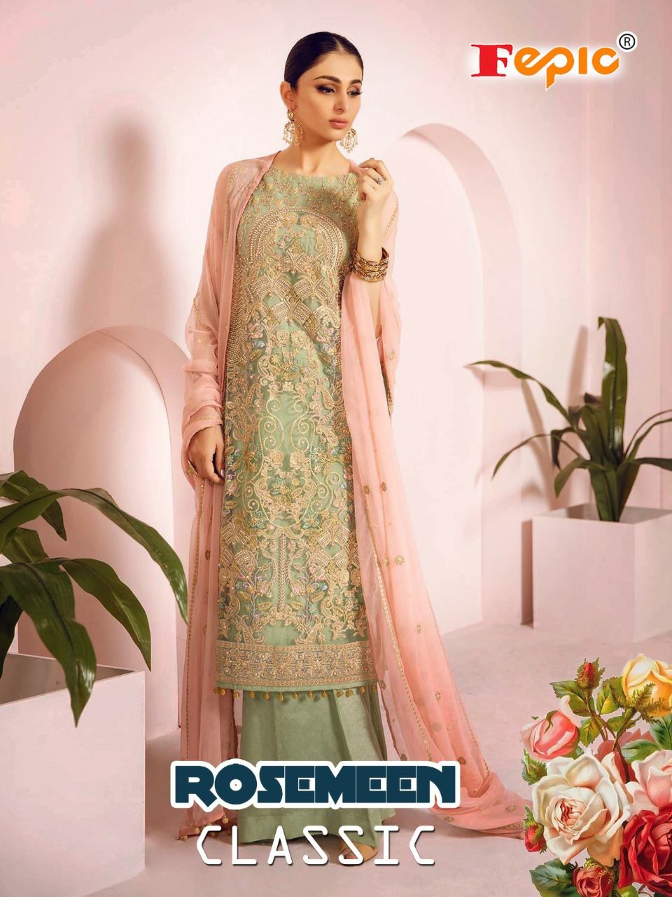 Fepic rosemeen classic embroidered fancy wear dress Material wholesaler