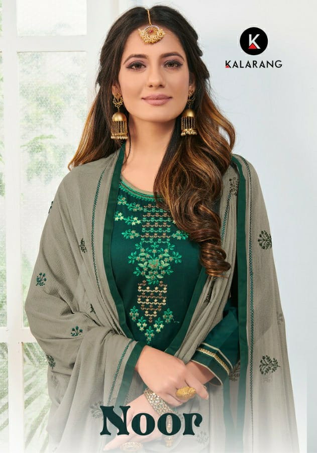 Kalarang noor attractive modern style jam Silk cotton with Embroidered Salwar suits catalog
