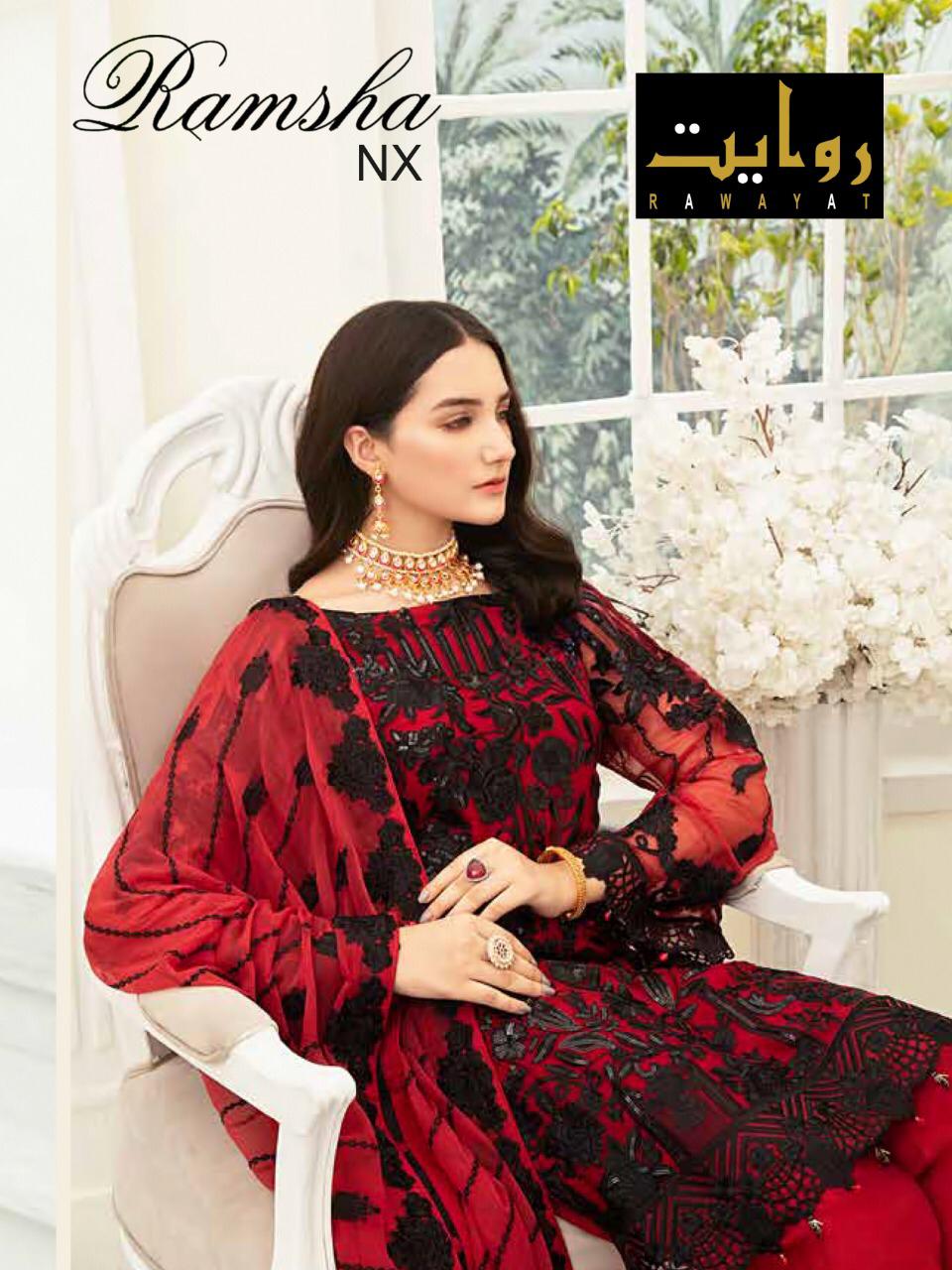 rawayat ramsha Nx Chiffon 2020 georgette authentic fabric salwar suit catalog