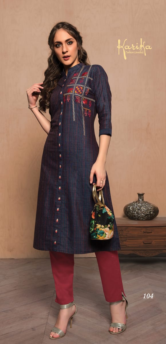 karika indigo cotton  decent  trendy look kurti catalog