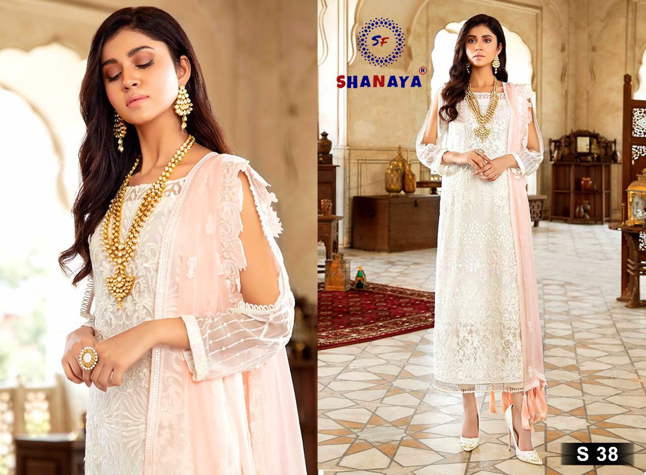 Shanaya s 38   white  Georgette Elegant Look Salwar Suit Singale