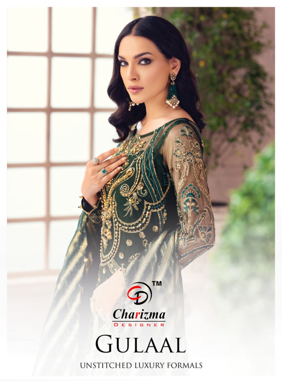Charizma designer gulaal heavy net gorgeous look salwar suit catalog