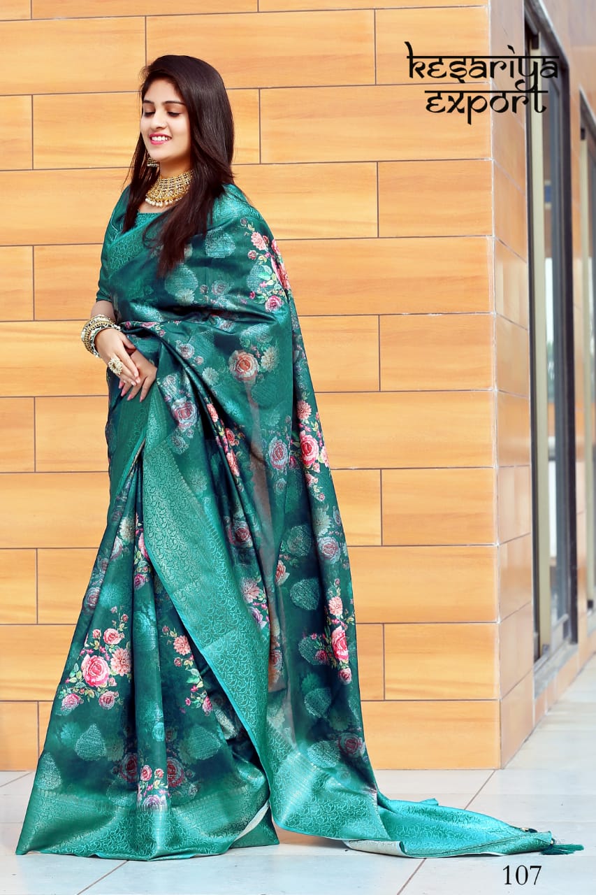 kesariya export the royal silk attrective print silk saree catalog
