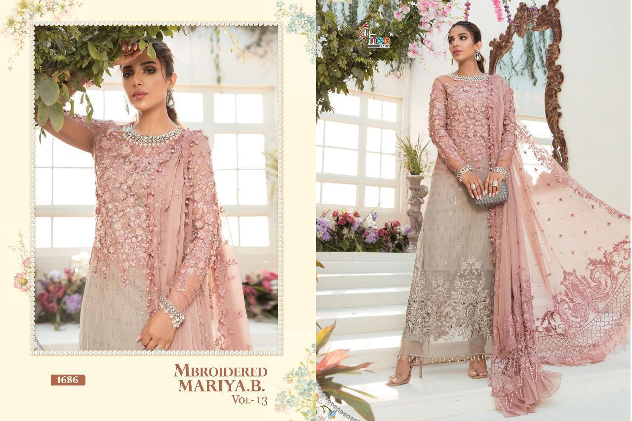 shree fab mbroidered mariya b vol 13 organza net astonishing look salwar suit single