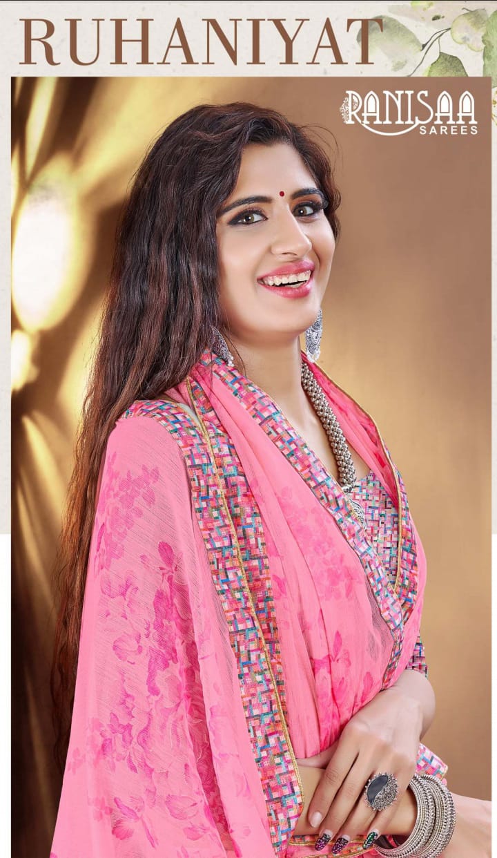 ranisaa sarees ruhaniyat 1001 to 1006 shiffon elegant print saree catalog