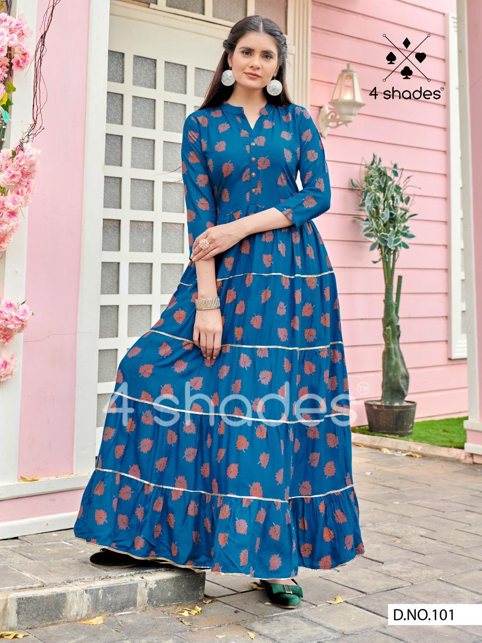 4 shades sundari vol 1 fancy elegant look gown style kurti catalog