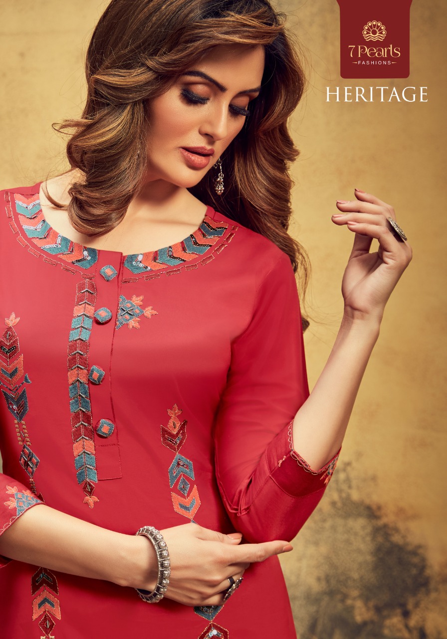 7 pearls heritage viscose authentic fabric kurti with pant catalog