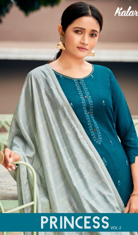 kalaroop by kajree kivi princess 2 silk graceful look kurti pant with dupatta catalog