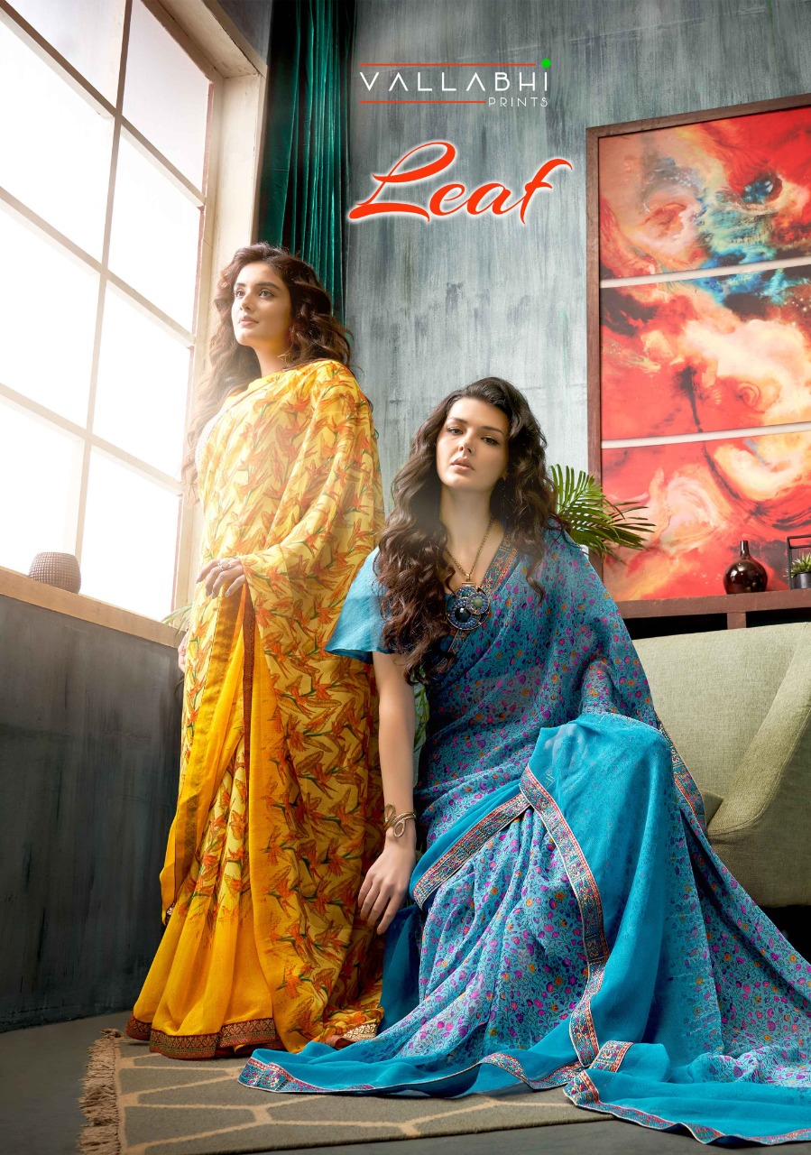 vallabhi prints leaf shiffon gorgeous look saree catalog
