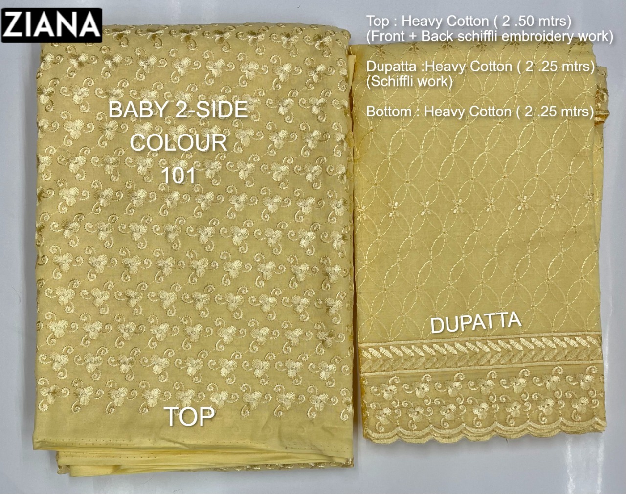 ziana baby 2 side colour 101 heavy cotton elegant look embroidery salwar suit colour set