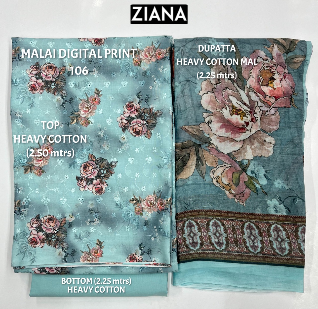 ziana malai digital 106 cotton authentic fabric salwar suit colour set