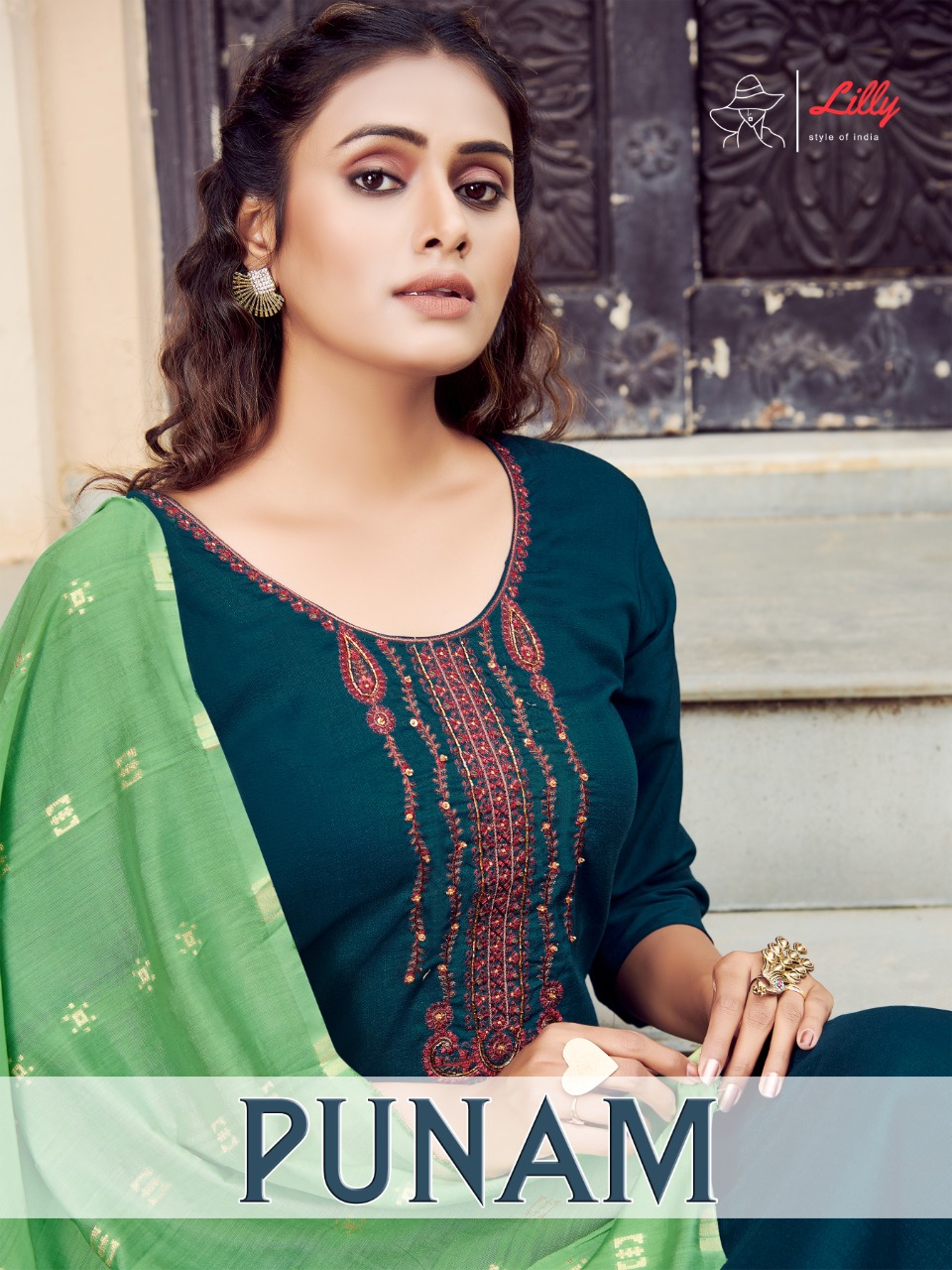 lilly style of india poonam chinon gorgeous look top bottom dupatta catalog
