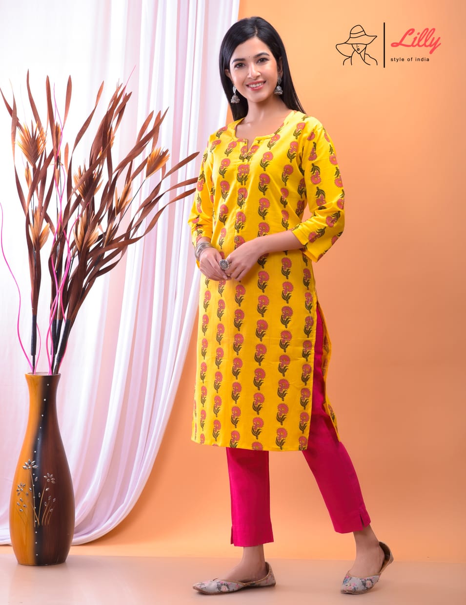 Lilly style of india nena pure mal Cotton kurti Sanganeri print decent look and print kurti size set