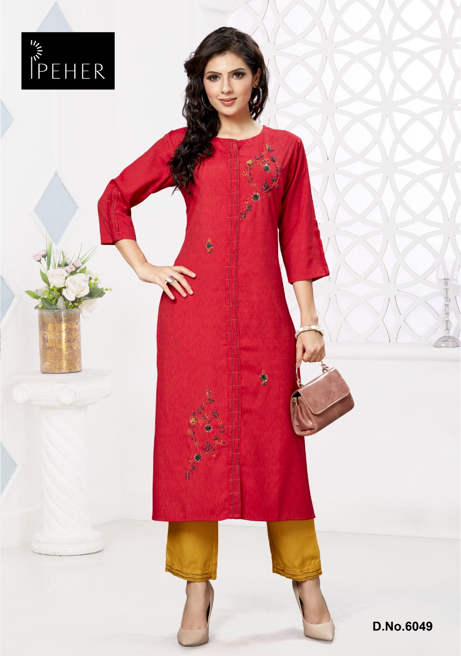 Peher Pick and Choose d no 6049 cotton elegant look kurti bottom size set