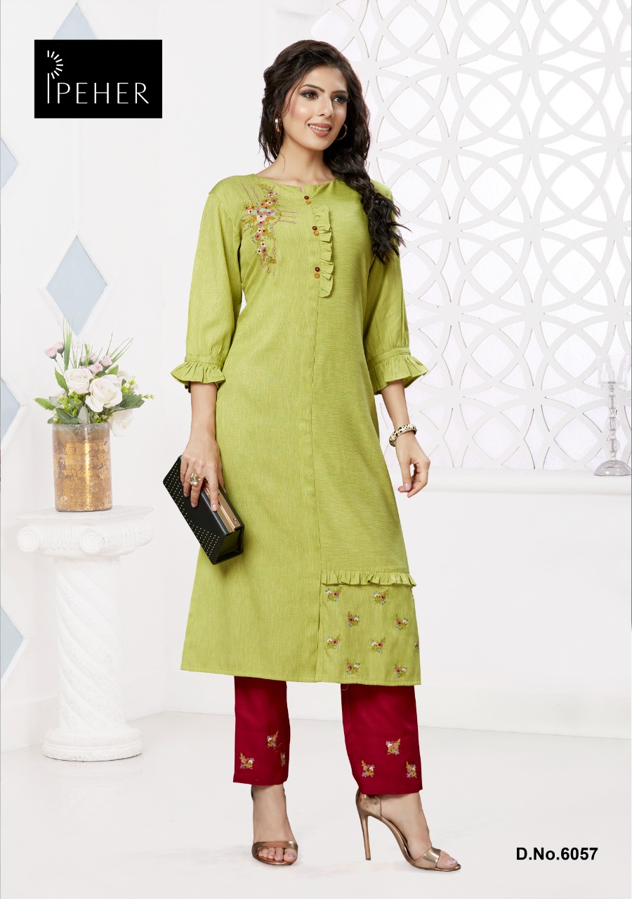 Peher Pick and Choose d no 6057 cotton exclusive look kurti bottom size set