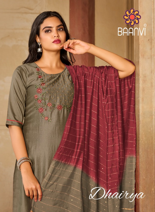 r studio Baanvi dhairya chinon silk regal look kurti with plazzo and dupatta catalog