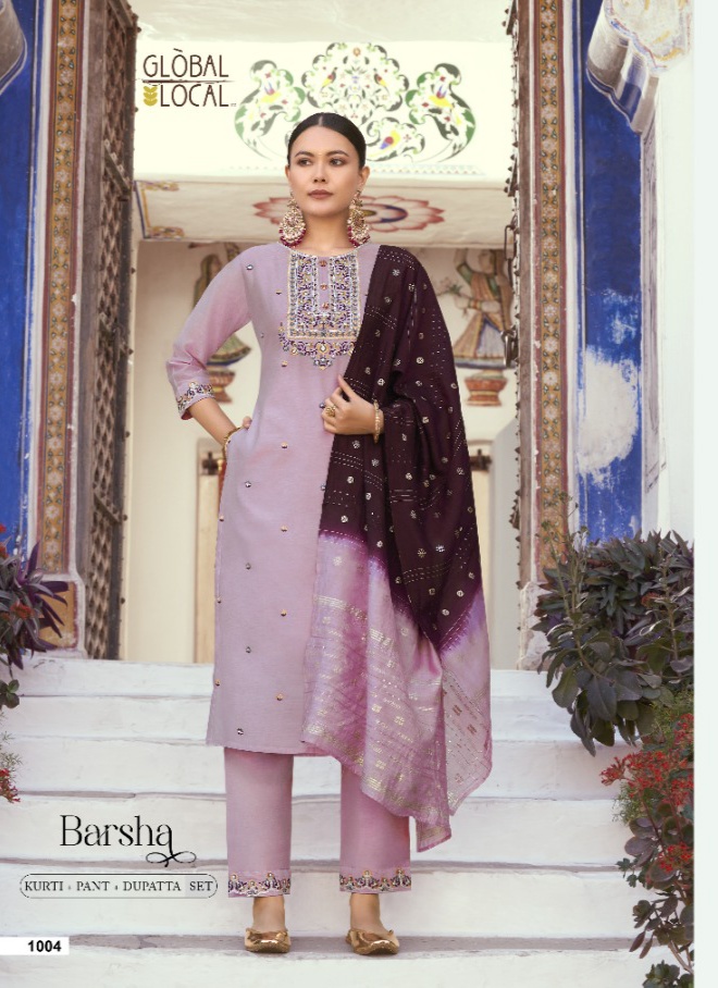 global local Barsha chanderi elegant top with bottom and dupatta catalog