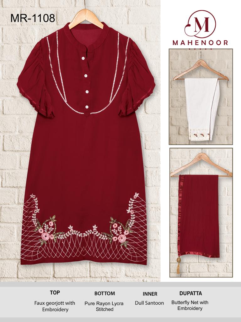 mahenoor mahenoor mr 1107 1108 1109 georgette new and modern style top bottom with dupatta catalog