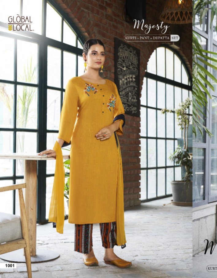 global local majesty rayon elegant top with pant and dupatta catalog