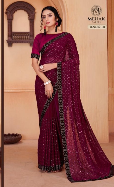 mahek saree mahek saree 421 colours  georgette regal look saree catalog