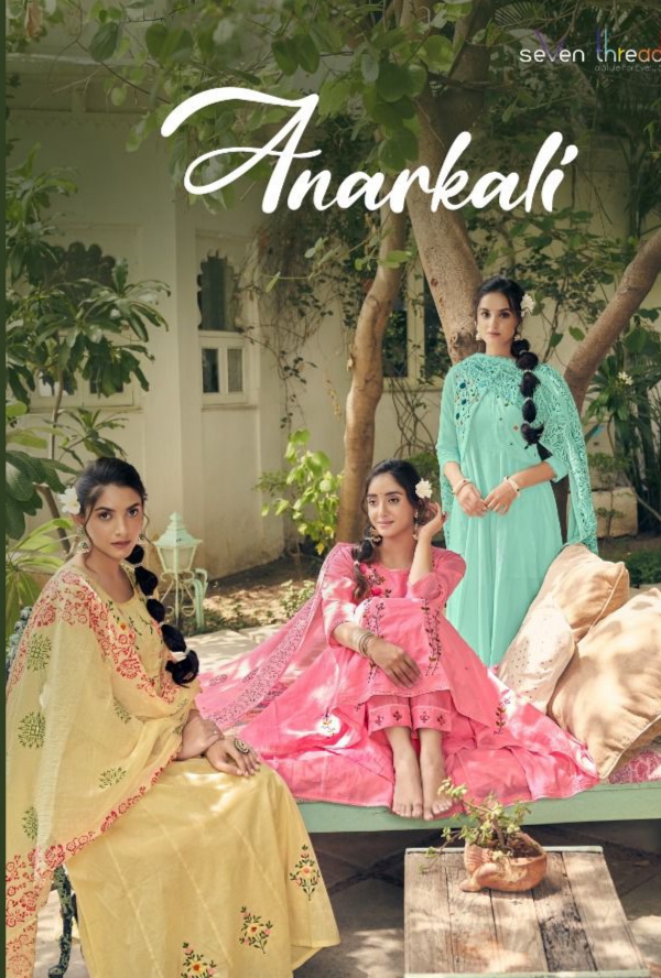 seven threads anarkali cotton new and modern style top bottom with dupatta catalog
