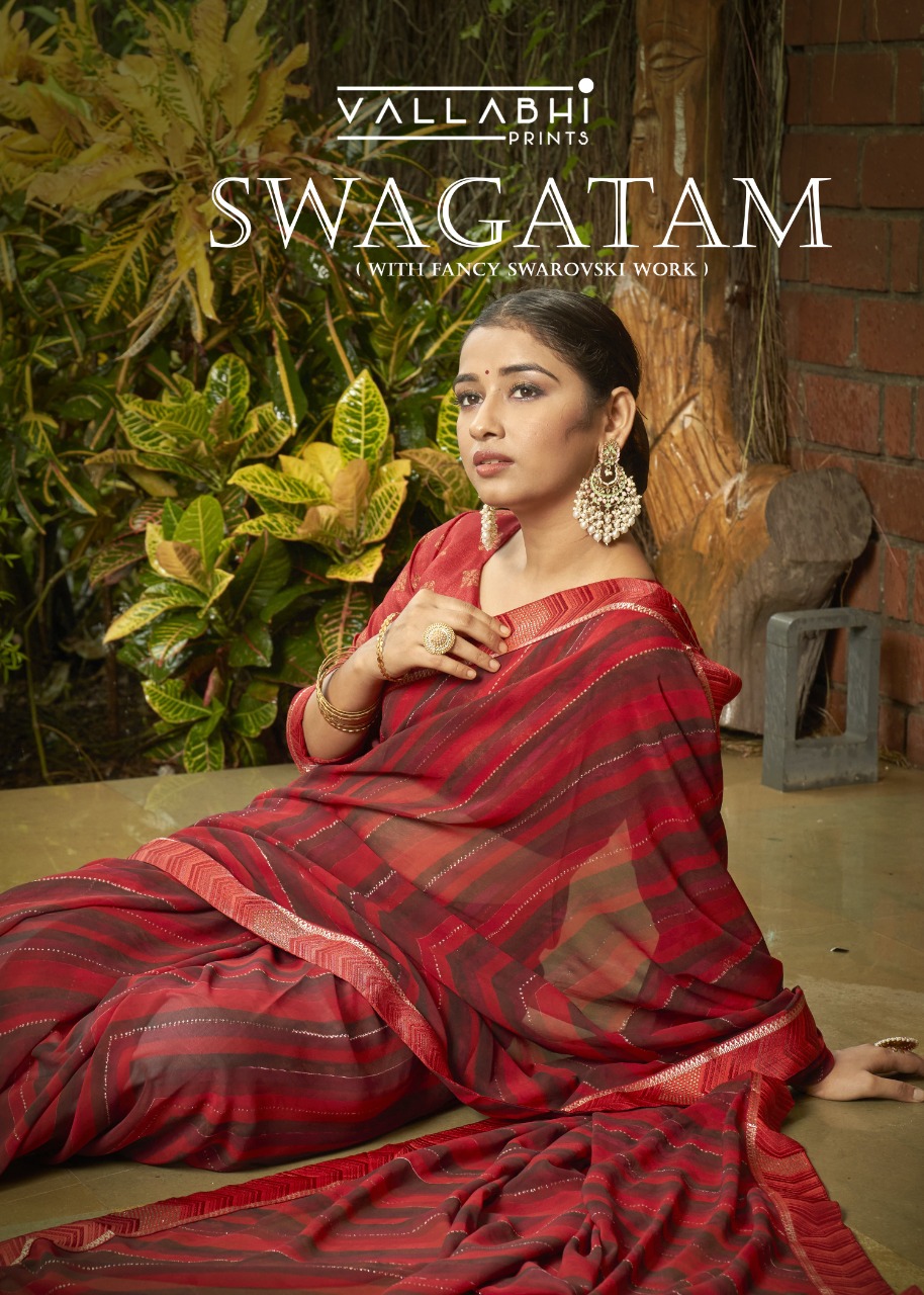 vallabhi print swagatam georgette attractive saree catalog