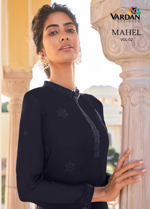 vardan designer mahel vol 2 georgette elegant look kurti with pant catalog