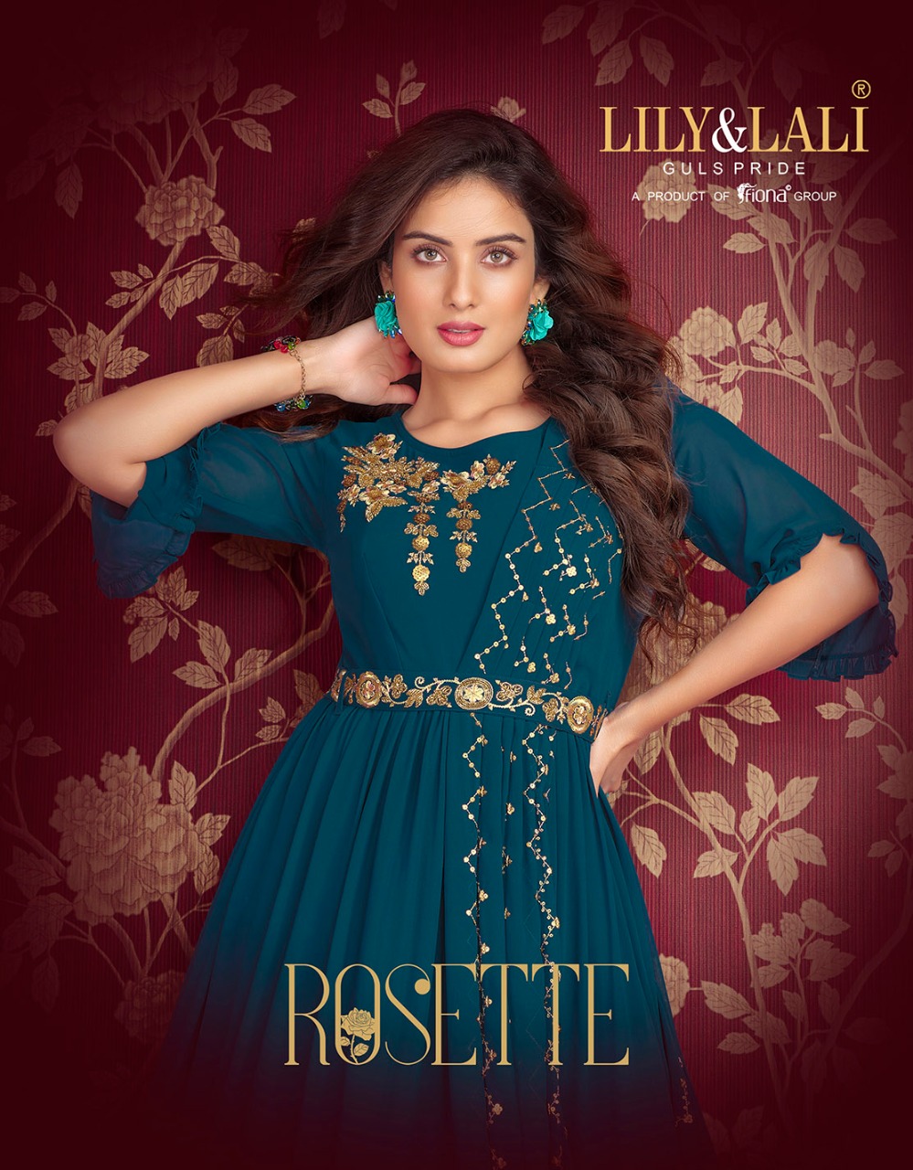 lily and lali rosette georgette festive look gown catalog
