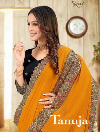 saroj saree Tanuja Zomato Fabric exclusive look saree catalog