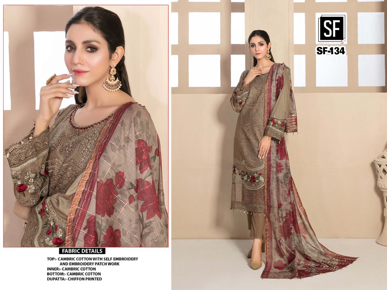 sf fashion sf 134 cambric cotton innovative embroidary look salwar suit single