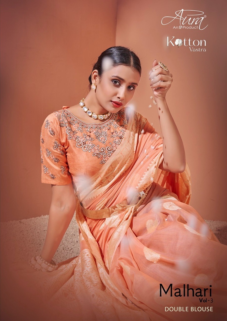 aura malhari vol 3 cotton elegant saree catalog