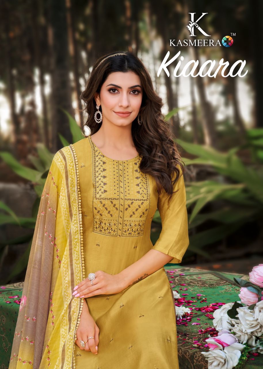 kasmeera kiaara silk attrrctive look kurti pant with dupatta catalog