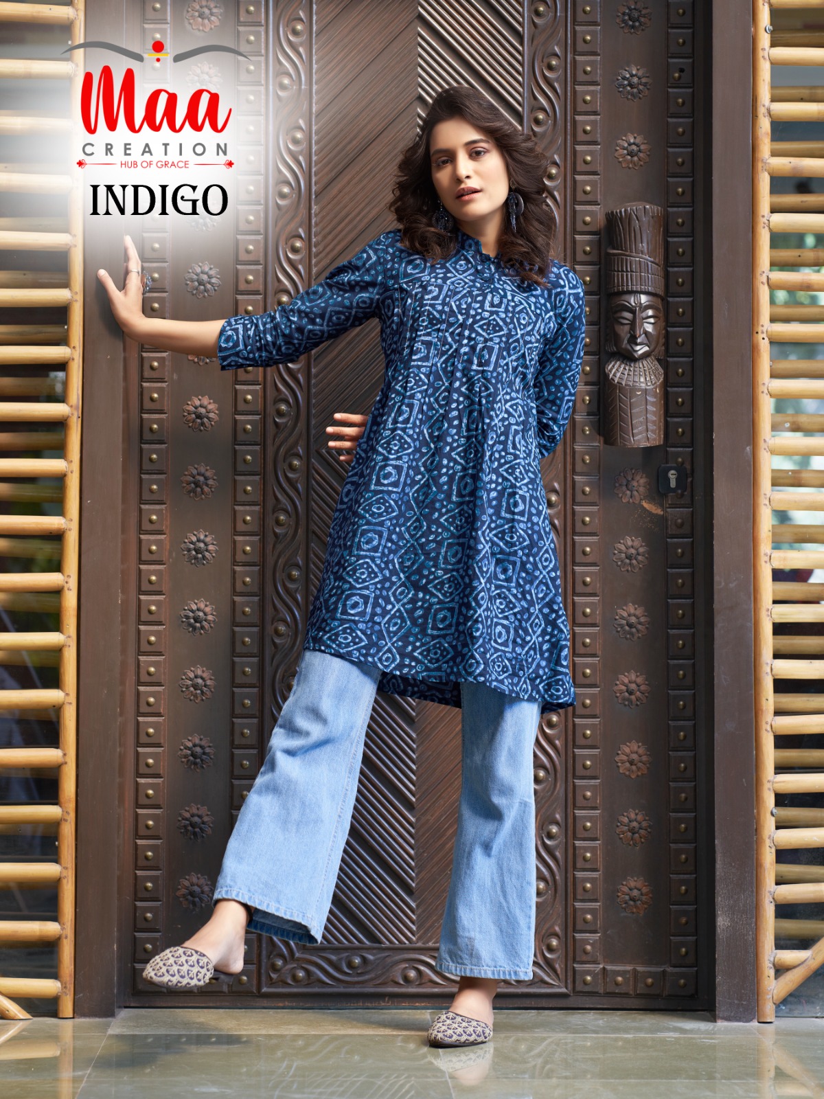 maa creation indigo cotton decent look kurti size set