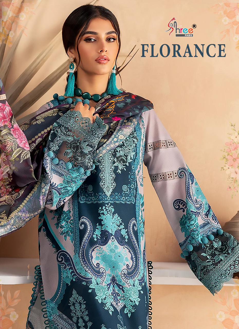 shree fabs florance cotton decent look salwar suit with silver dupatta catalog