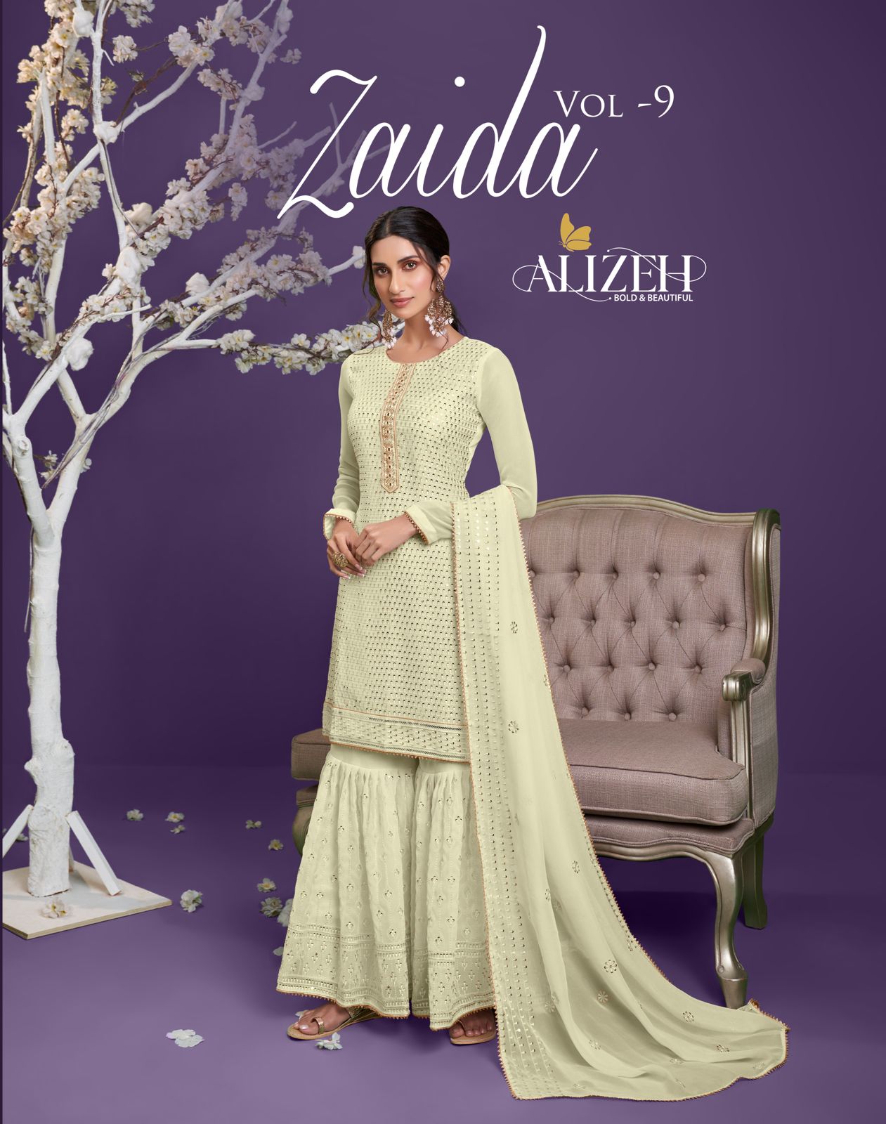 alizeh zaida vol 9 Heavy Thread Sequins Embroiedery regal look sharara kurta with dupatta catalog