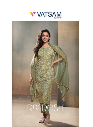 viradi fashion vatsam Refresh linen elegant look kurti pant with dupatta catalog
