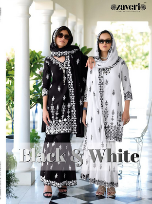 Zaveri Black And White malmal cotton exclusive look top pant with dupatta catalog