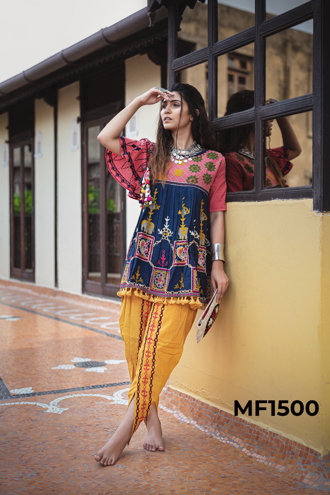 Mesmora kath putli colorful heavily embroidered innovative look kedia and tulip pants catalog