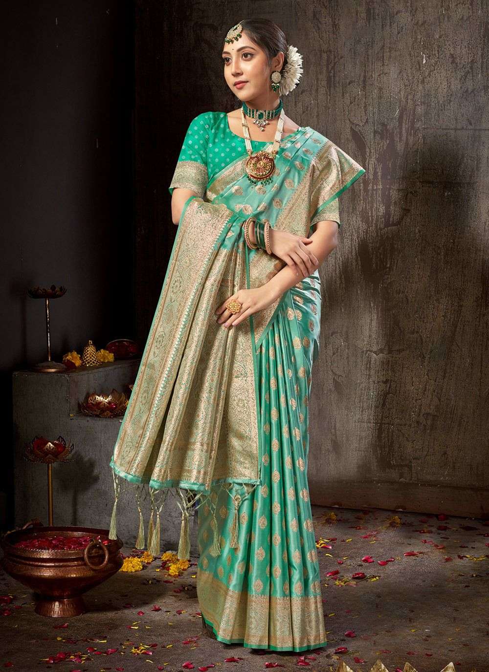 sangam prints rishta banarsi silk regal look saree catalog